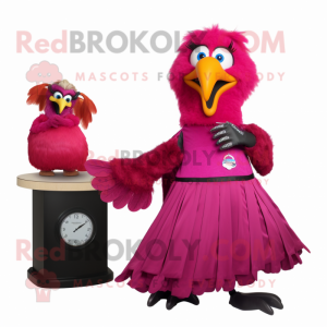 Magenta Eagle mascot costume character dressed with a Ball Gown and Watches