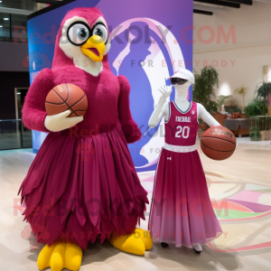 Magenta Eagle mascot costume character dressed with a Ball Gown and Watches