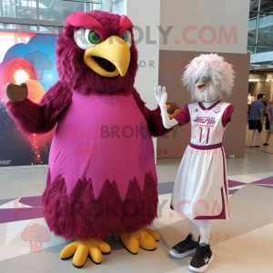 Magenta Eagle mascot costume character dressed with a Ball Gown and Watches