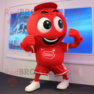 Red Wrist Watch mascot costume character dressed with a Running Shorts and Hairpins