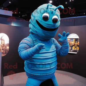 Sky Blue Trilobite mascot costume character dressed with a Turtleneck and Gloves