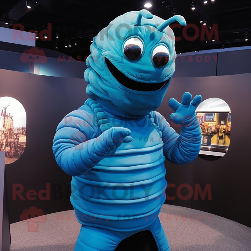 Sky Blue Trilobite mascot costume character dressed with a Turtleneck and Gloves Sky Blue Trilobite mascot costume character dressed with a Turtleneck and Gloves