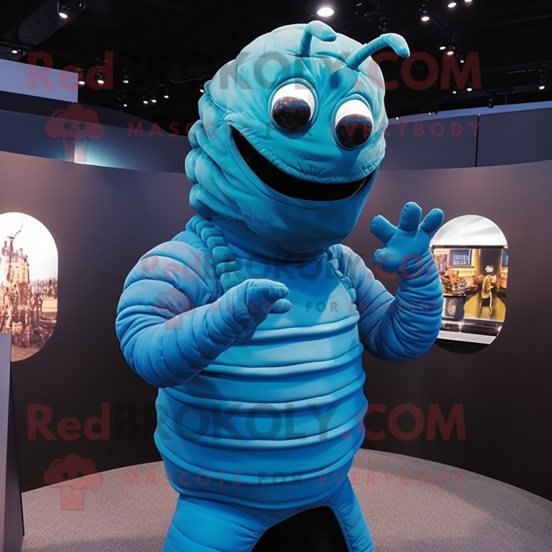 Sky Blue Trilobite mascot costume character dressed with a Turtleneck and Gloves