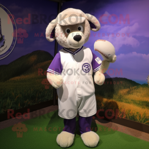 Lavender Suffolk Sheep mascot costume character dressed with a Baseball Tee and Beanies