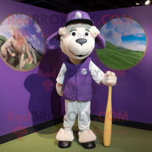 Lavender Suffolk Sheep mascot costume character dressed with a Baseball Tee and Beanies