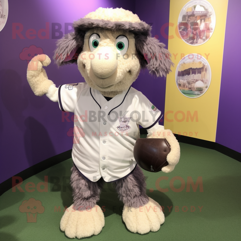 Lavender Suffolk Sheep mascot costume character dressed with a Baseball Tee and Beanies