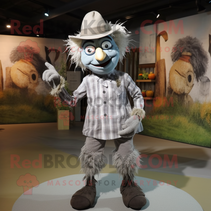 Gray Scarecrow mascot costume character dressed with a Polo Shirt and Cufflinks