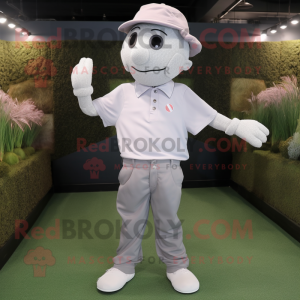 Gray Scarecrow mascot costume character dressed with a Polo Shirt and Cufflinks