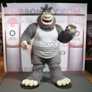 Grå Strongman maskot kostym...