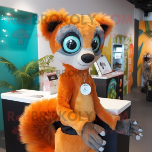 Orange Lemur mascot costume character dressed with a Blouse and Earrings