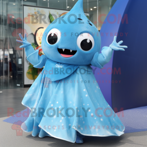 Cyan Stingray mascot costume character dressed with a Skirt and Rings