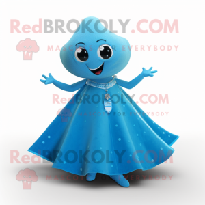 Cyan Stingray mascot costume character dressed with a Skirt and Rings