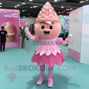 Pink Ice Cream Cone mascot costume character dressed with a Culottes and Hair clips