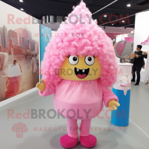 Pink Ice Cream Cone mascot costume character dressed with a Culottes and Hair clips