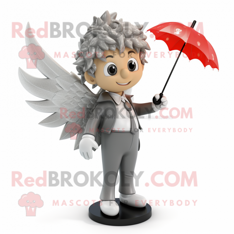 Gray Cupid mascot costume character dressed with a Raincoat and Tie pins Gray Cupid mascot costume character dressed with a Raincoat and Tie pins