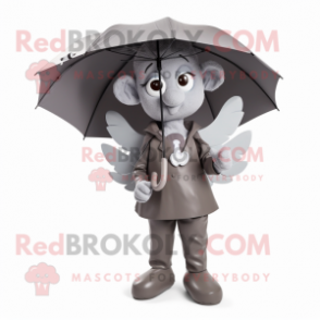 Gray Cupid mascot costume character dressed with a Raincoat and Tie pins