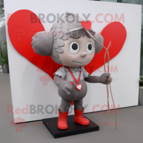 Gray Cupid mascot costume character dressed with a Raincoat and Tie pins