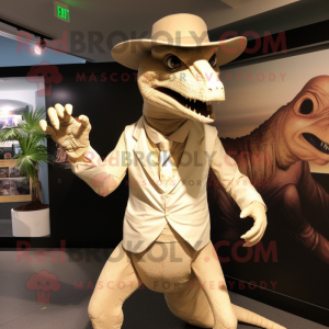 Cream Deinonychus mascot costume character dressed with a Playsuit and Hats