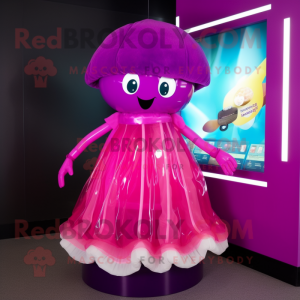 Magenta Jellyfish mascot costume character dressed with a A-Line Skirt and Bracelet watches