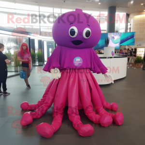 Magenta Jellyfish mascot costume character dressed with a A-Line Skirt and Bracelet watches