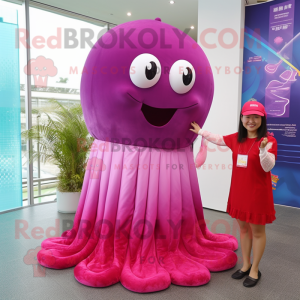 Magenta Jellyfish mascot costume character dressed with a A-Line Skirt and Bracelet watches