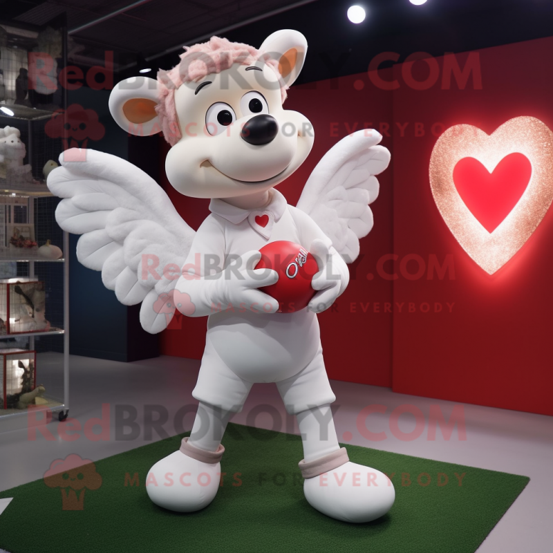 White Cupid mascot costume character dressed with a Polo Shirt and Gloves