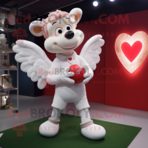 White Cupid mascot costume character dressed with a Polo Shirt and Gloves