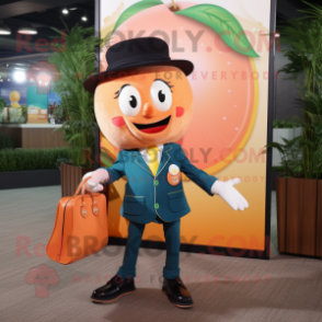 Peach Pho mascot costume character dressed with a Suit Jacket and Handbags