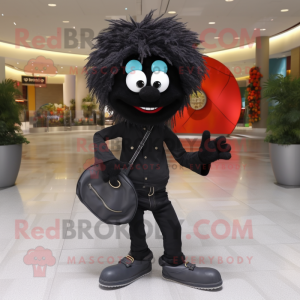 Black Plate Spinner mascot costume character dressed with a Skinny Jeans and Handbags