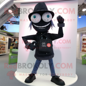 Black Plate Spinner mascot costume character dressed with a Skinny Jeans and Handbags