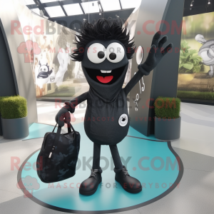 Black Plate Spinner mascot costume character dressed with a Skinny Jeans and Handbags