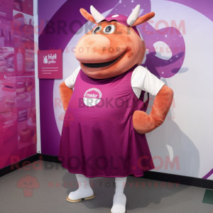 Magenta Beef Wellington mascot costume character dressed with a Tank Top and Cummerbunds