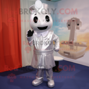Silver Phone mascot costume character dressed with a Poplin Shirt and Belts