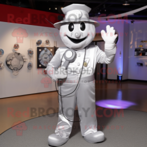 Silver Phone mascot costume character dressed with a Poplin Shirt and Belts