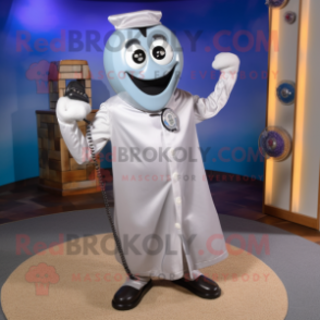 Silver Phone mascot costume character dressed with a Poplin Shirt and Belts