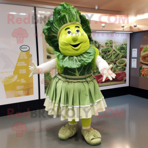 nan Caesar Salad mascot costume character dressed with a Pleated Skirt and Cummerbunds