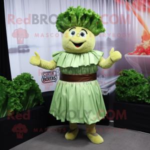 nan Caesar Salad mascot costume character dressed with a Pleated Skirt and Cummerbunds