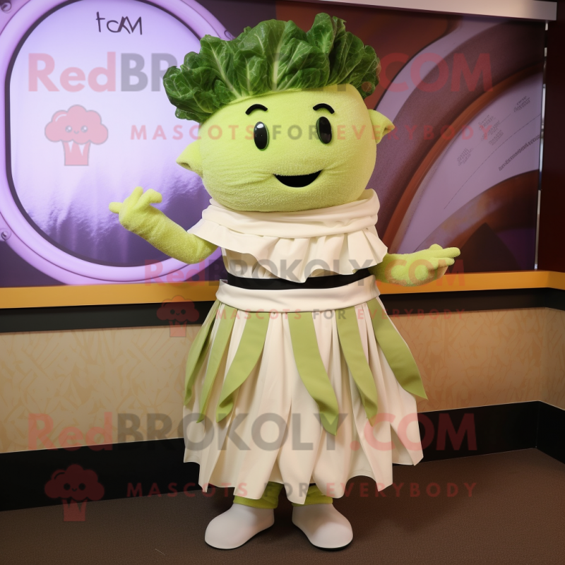 nan Caesar Salad mascot costume character dressed with a Pleated Skirt and Cummerbunds nan Caesar Salad mascot costume character dressed with a Pleated Skirt and Cummerbunds