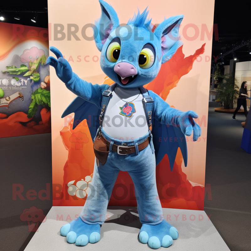 Sky Blue Fruit Bat mascot costume character dressed with a Flare Jeans and Cufflinks Sky Blue Fruit Bat mascot costume character dressed with a Flare Jeans and Cufflinks