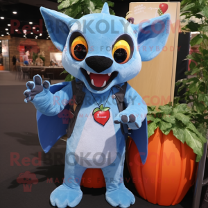 Sky Blue Fruit Bat mascot costume character dressed with a Flare Jeans and Cufflinks