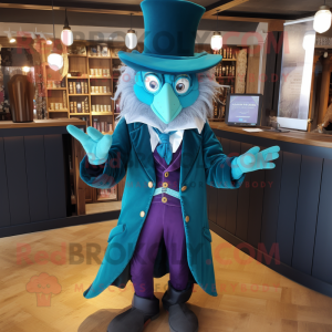 Teal Wizard mascot costume character dressed with a Waistcoat and Ties