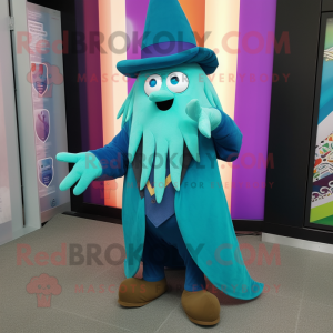 Teal Wizard maskot kostume...