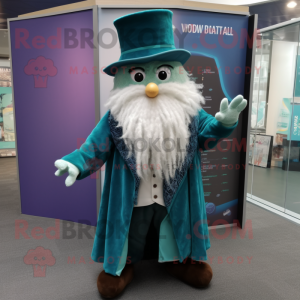 Teal Wizard mascot costume character dressed with a Waistcoat and Ties