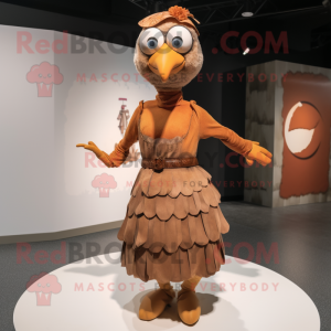Rust Turkey mascot costume character dressed with a Maxi Dress and Belts