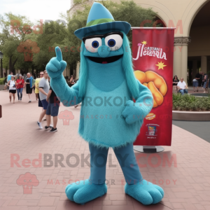 Teal Jambalaya mascot costume character dressed with a Flare Jeans and Eyeglasses