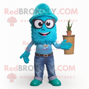 Teal Jambalaya mascot costume character dressed with a Flare Jeans and Eyeglasses