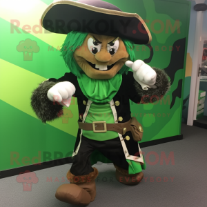 Forest Green Pirate mascot costume character dressed with a Blouse and Shoe clips