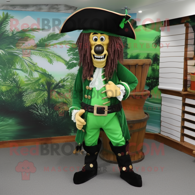 Forest Green Pirate mascot costume character dressed with a Blouse and Shoe clips