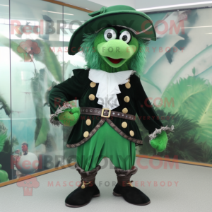 Forest Green Pirate mascot costume character dressed with a Blouse and Shoe clips