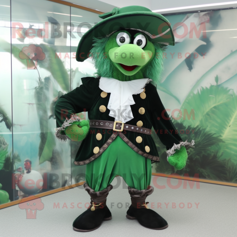 Forest Green Pirate mascot costume character dressed with a Blouse and Shoe clips Forest Green Pirate mascot costume character dressed with a Blouse and Shoe clips